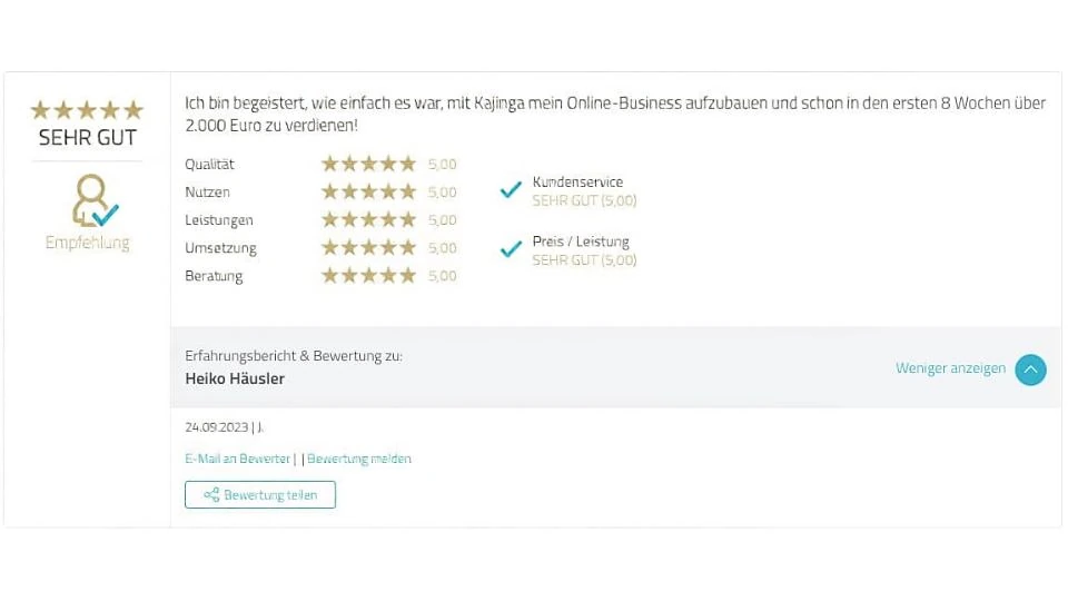 Proven Expert Testimonial Heiko Häusler Kajinga