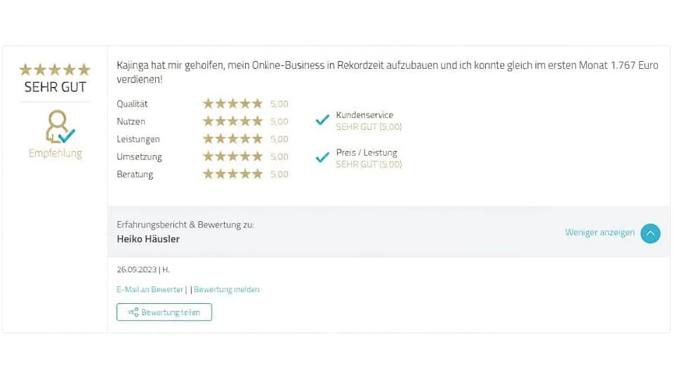 Proven Expert Testimonial Heiko Häusler Kajinga