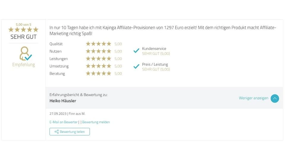 Proven Expert Testimonial Heiko Häusler Kajinga