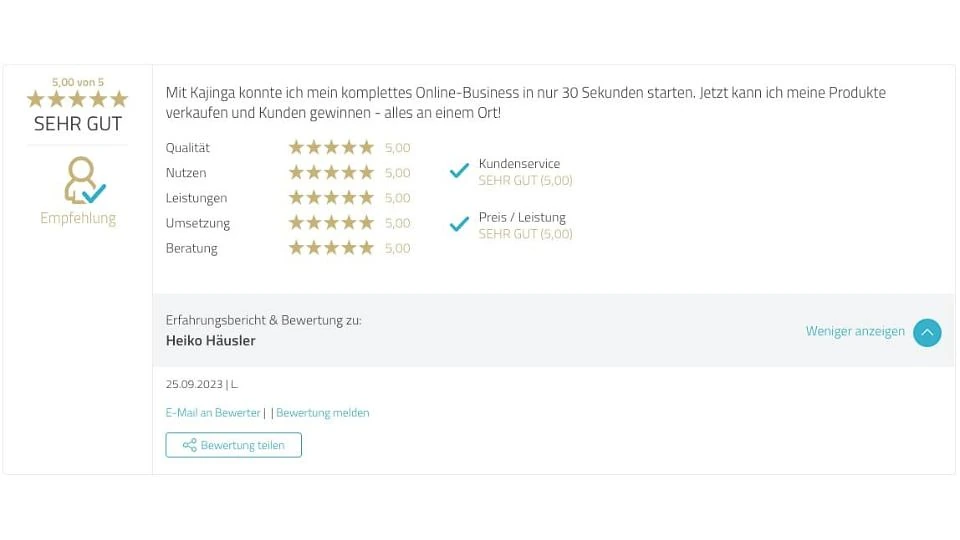 Proven Expert Testimonial Heiko Häusler Kajinga