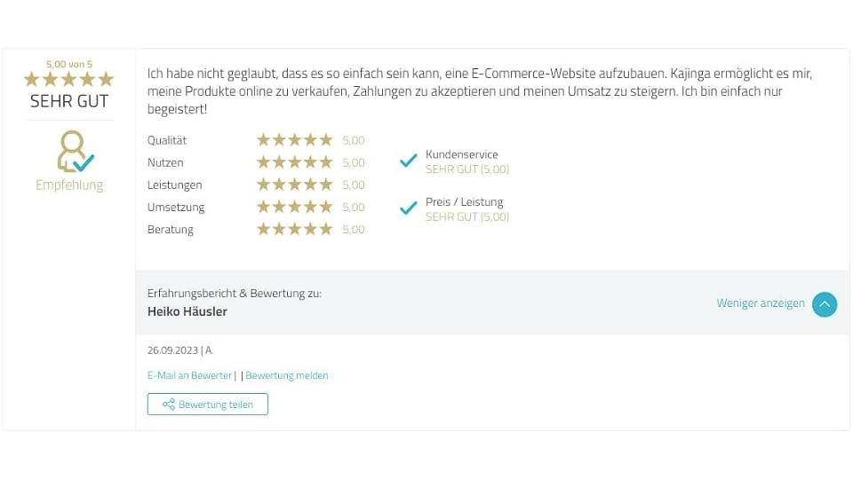 Proven Expert Testimonial Heiko Häusler Kajinga