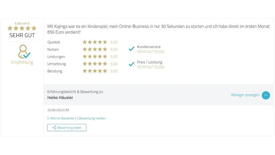 Proven Expert Testimonial Heiko Häusler Kajinga