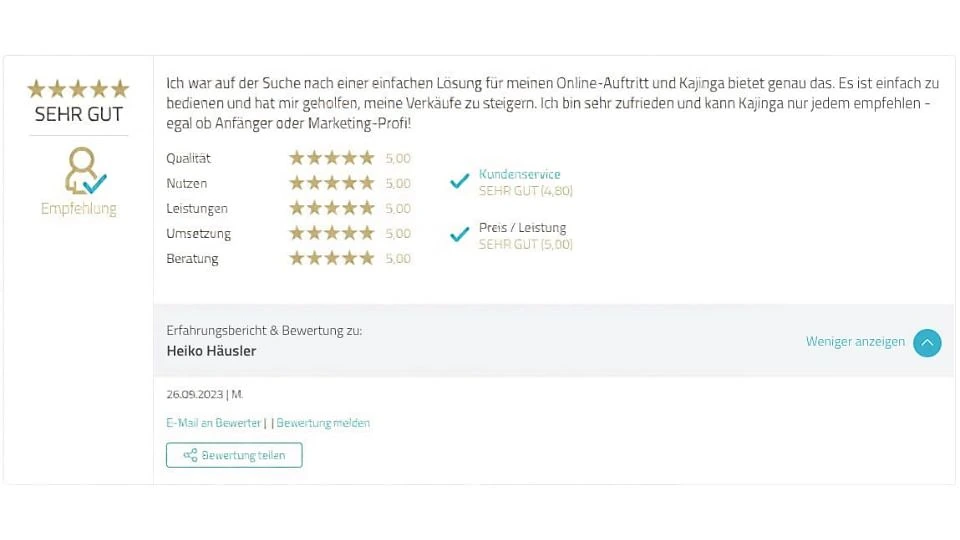 Proven Expert Testimonial Heiko Häusler Kajinga