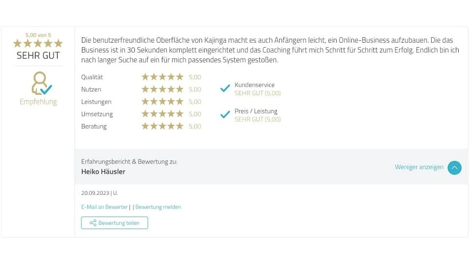 Proven Expert Testimonial Heiko Häusler Kajinga
