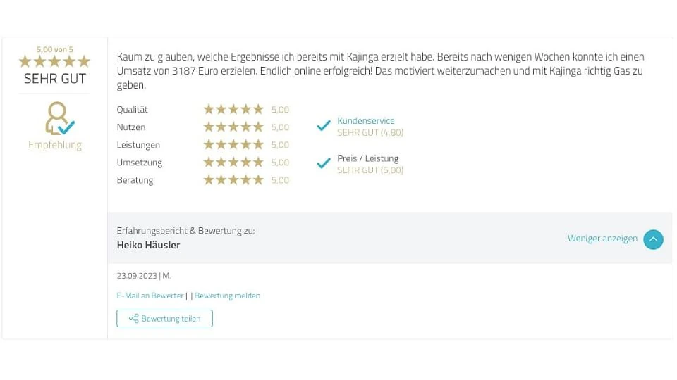Proven Expert Testimonial Heiko Häusler Kajinga