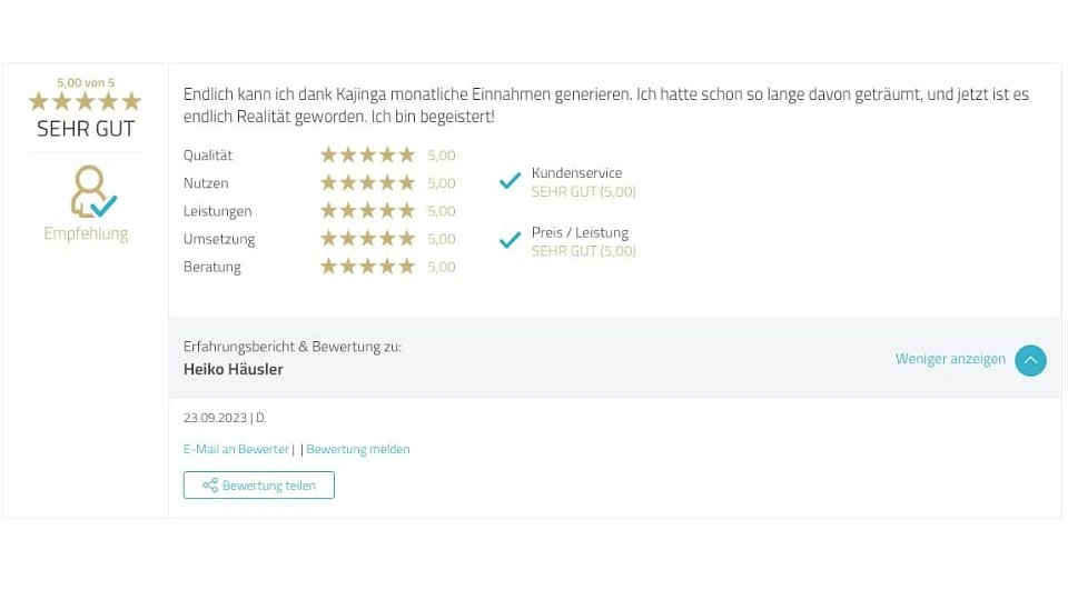 Proven Expert Testimonial Heiko Häusler Kajinga