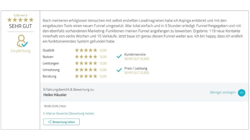 Proven Expert Bewertung Heiko Häusler