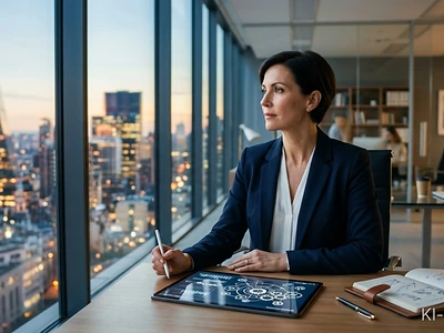 Führungskraft arbeitet konzentriert am Schreibtisch mit Fokus-Strategien