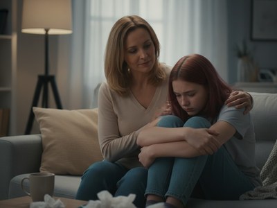 Wie du emotionale Ausbrüche in der Pubertät begleitest Eine Mutter sitz mit Ihrer Tochter auf dem Sofa