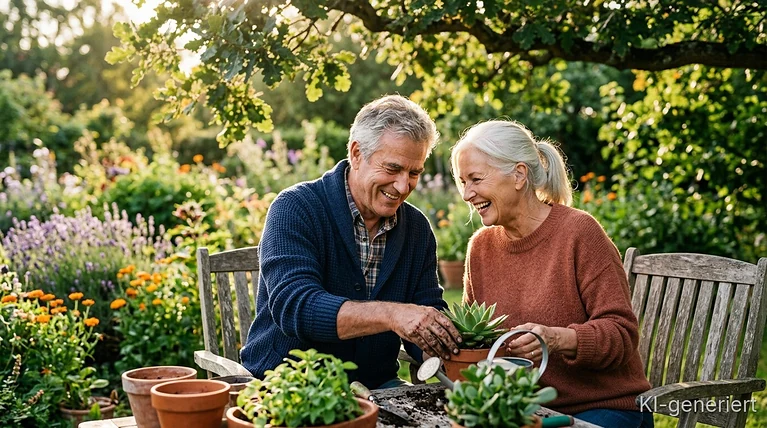 Älteres Paar mit seltener Krankheit, das mit Bewegung und gesunder Ernährung aktiv und selbstbestimmt lebt