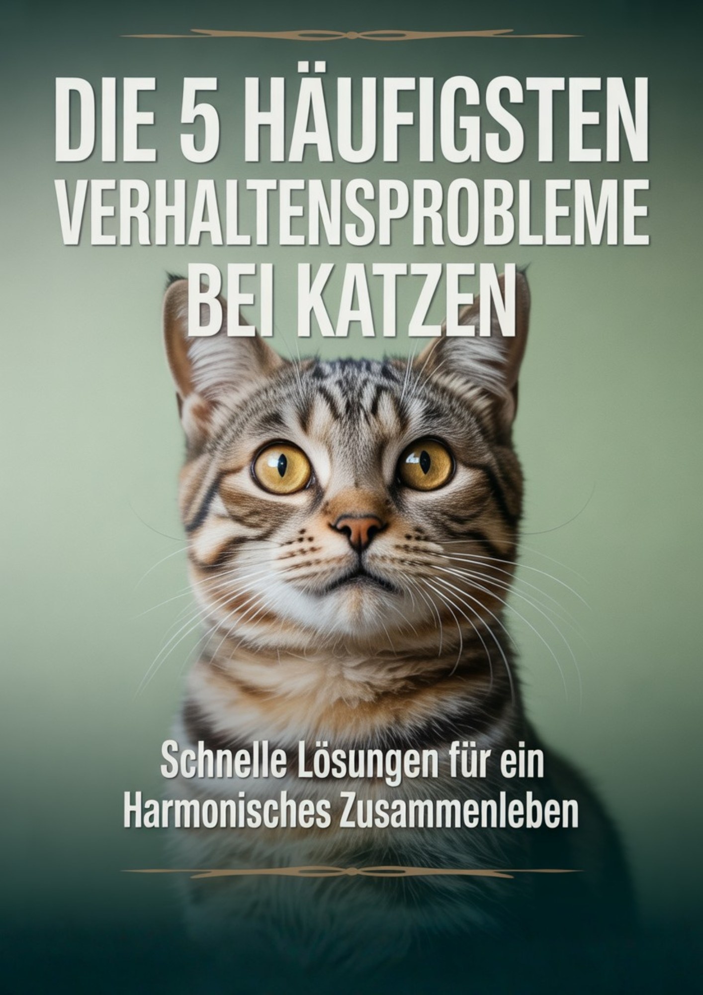 sitzende Katze vor grüner Wand Text die 5 häufigsten Verhaltensprobleme bei Katzen