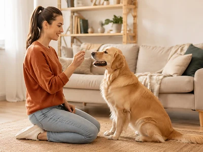 Frau mit Hund beim Hundetraining - Grundlagen