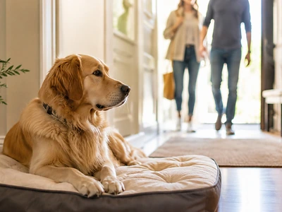 Hund sitzt ruhig wenn Besuch kommt